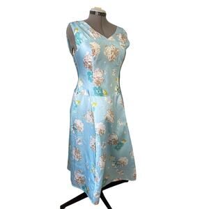 Women’s Pendleton pretty retro silk sleeveless midi dress baby blue size 10 NWT